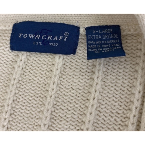 Vintage 90s Towncraft Cable Knit Cardigan Sweater Mens XL Ivory Fisherman - Picture 4 of 7